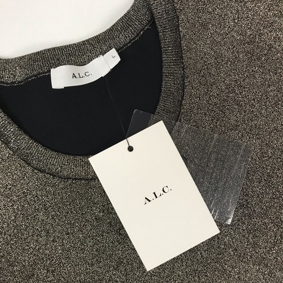 A.L.C. Susana Ponte Fit Flare A-Line Half Sleeve Dress in Metallic Gold - Picture 3 of 5